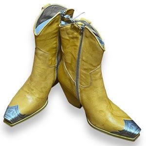 Free People Yellow Braden Ankle Boots with Silver Accents